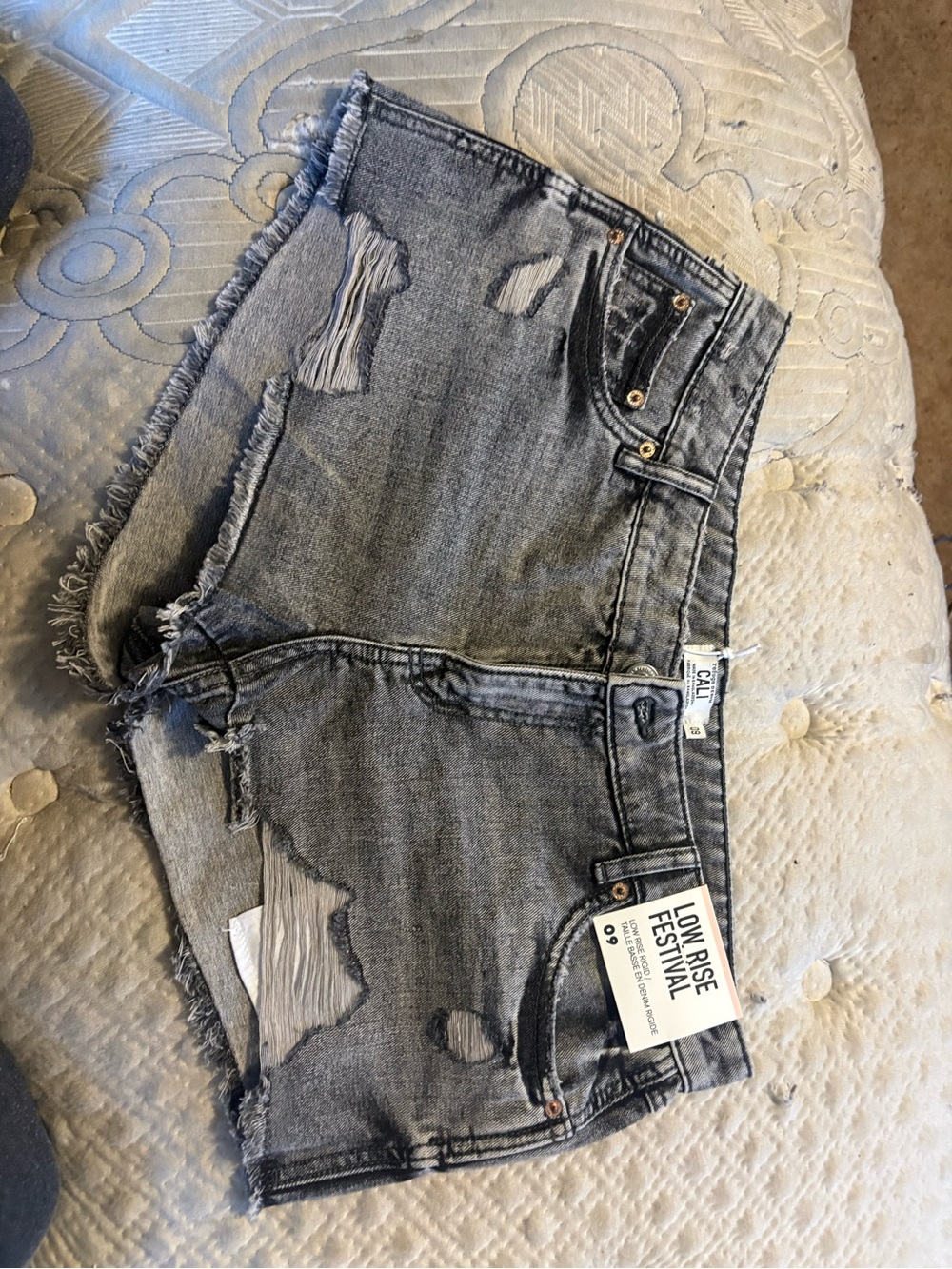 refuge Washed Gray Distressed Denim Cutoff Shorts